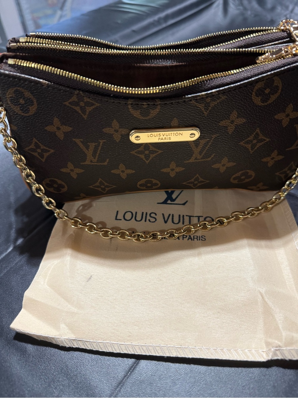 Louis Vuitton Brown Monogram Canvas Chain Crossbody Bag with Gold Hardware